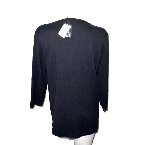 New ASHLEY STEWART Top Sz 18/20 Black Nailhead Stud Strappy Neck Knit Pullover - Picture 5 of 10